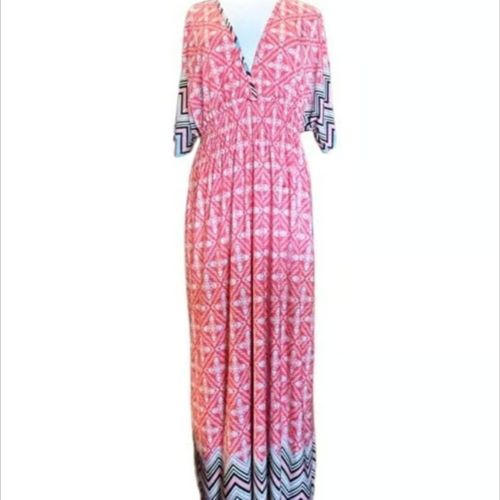 Relaxx Pink Blue Maxi Dress Breathable Comfortable Stretch Kimono Sleeves NEW